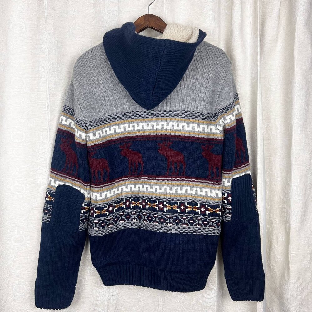 Alpine moose sweater full zip jacket sherpa lined hooded Buffalo David Bitton XL - Picture 7 of 11
